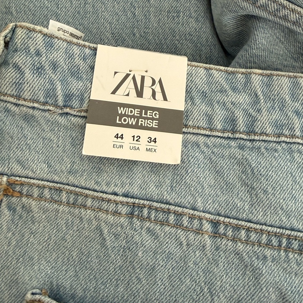 ZARA Cuffed Hem Wide Leg Hard Denim Jeans - Picture 8 of 14